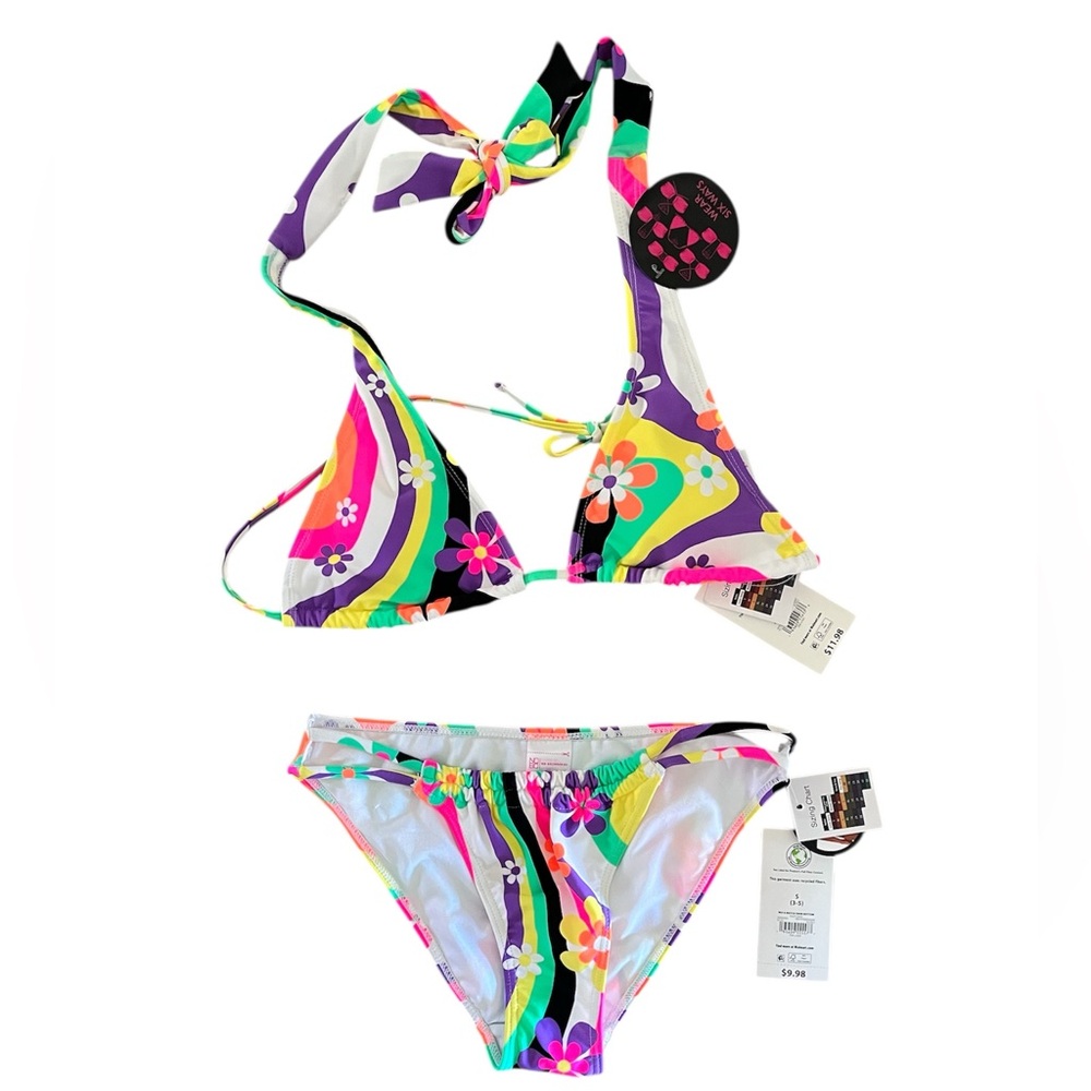 New No Boundaries string bikini multi color swirl flowers size small